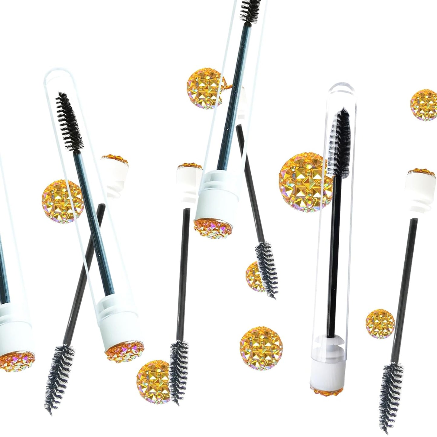 i-Laesh 10-Piece Disposable Mascara Wands with Tube - Diamond Spoolies for Eyelash & Eyebrow Makeup - Diamond Black Gold Color Lash Applicator Set