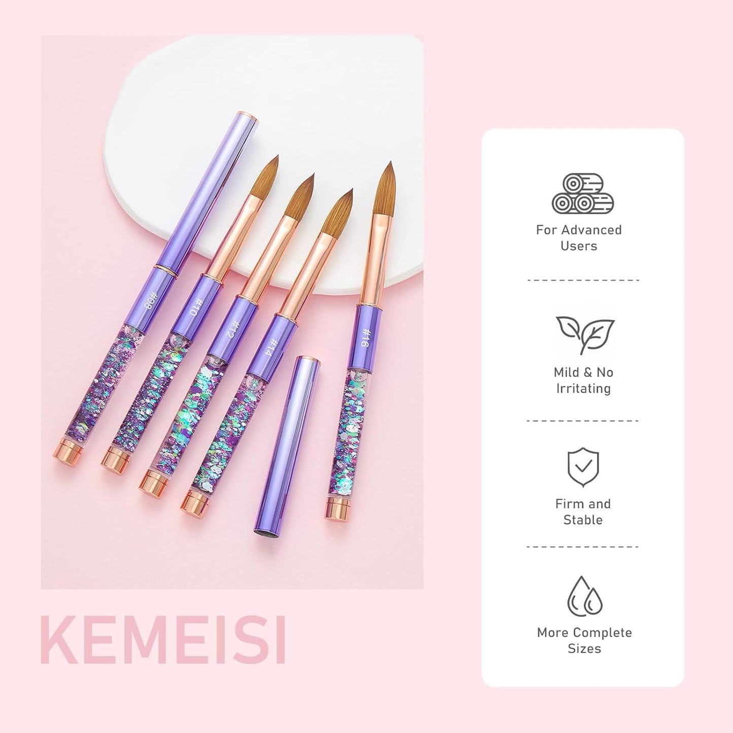 Acrylic Nail Brush Size #16, KEMEISI 100% Pure Kolinsky Nail Art Brushes Sturdy Handle Oval Shaped Acrylic Powder Nail Design Tools for Professional Manicure DIY Home Salon (Purple)