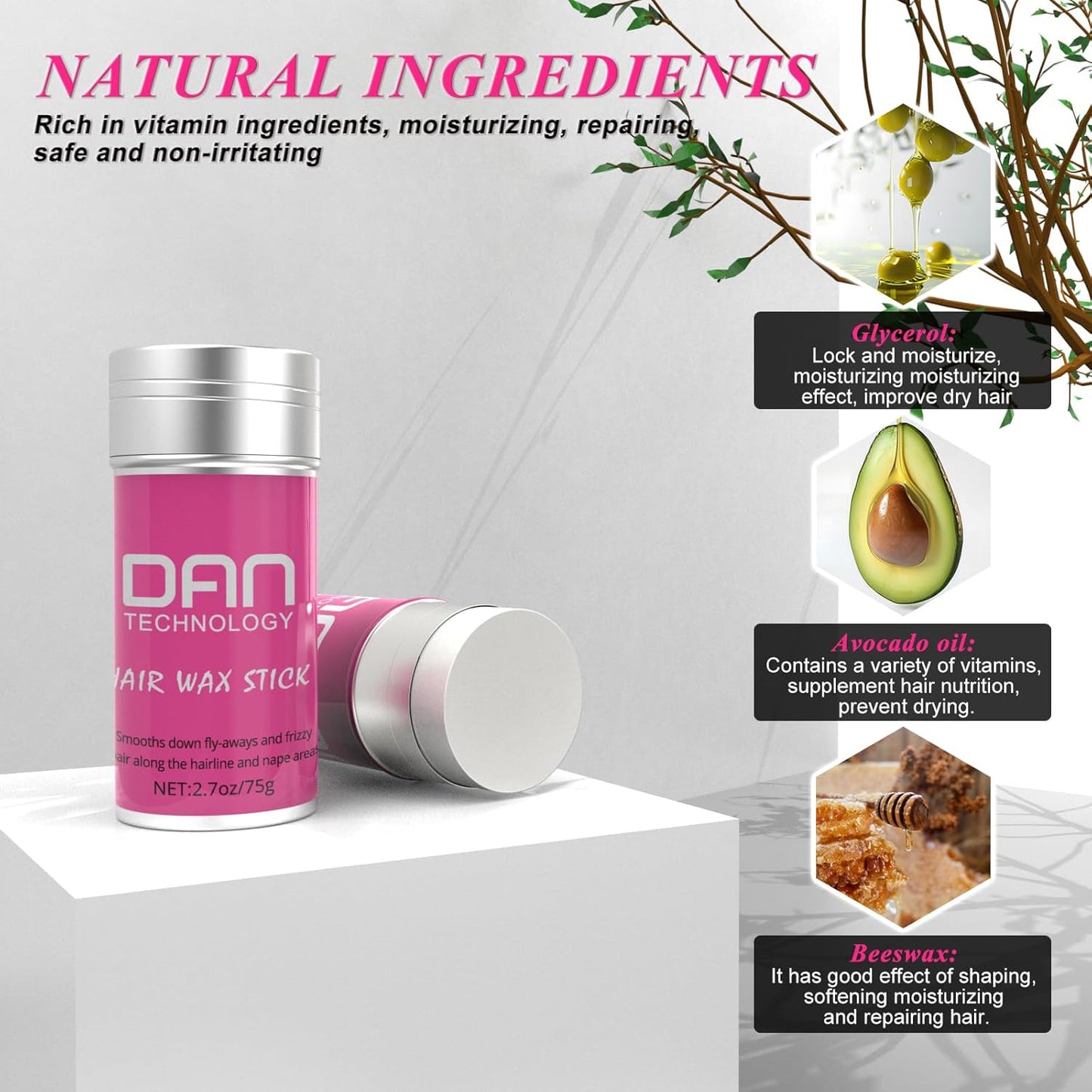 DAN hair wax stick, Wax Stick for Hair, Hair-Styling Waxes, Non-greasy Styling Hair Pomade Stick, Nourishing Accessories - Slick Stick for Women & Kids,(2.7 oz)