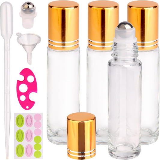 inice 10ml Roller Bottles for Essential Oils Thick Clear Glass Roll on Bottle Applicator Stainless Steel Ball Metal Cap Daily Care (Clear Rolelr Bottles)