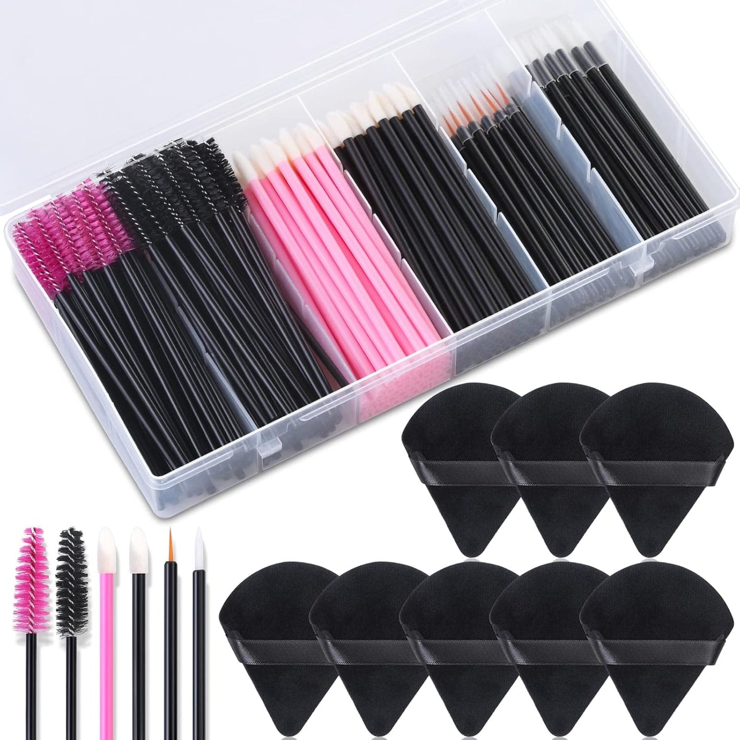248 Pcs Disposable Makeup Applicators with Triangle Puffs, Mascara wands, Lip/Eyeliner Brushes Disposable Makeup Applicator Kit for Makeup Artist Supplies