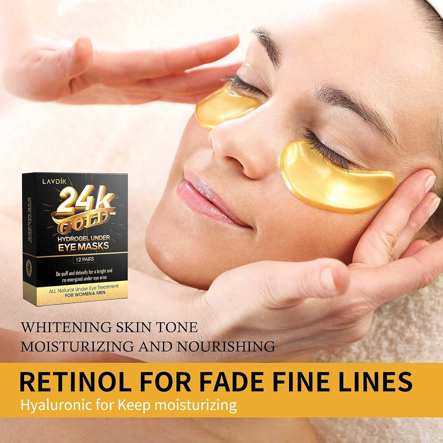 Under Eye Patches, 24K Gold Eye Mask - 36 Pairs, Collagen Eye Patch for Puffy Eyes and Dark Circles and Anti-Aging, Deep Moisturizing Eye Treatment Masks for Women and Men