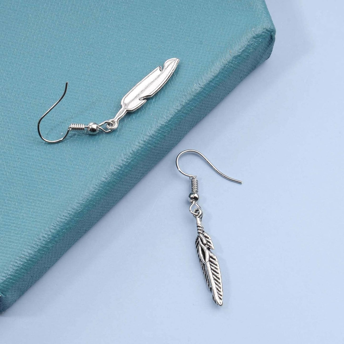 Vintage Etched Feather Earrings Silver Feather Dangle Earrings Little Feather Charm Earrings Boho Earrings Jewelry for Women and Girls