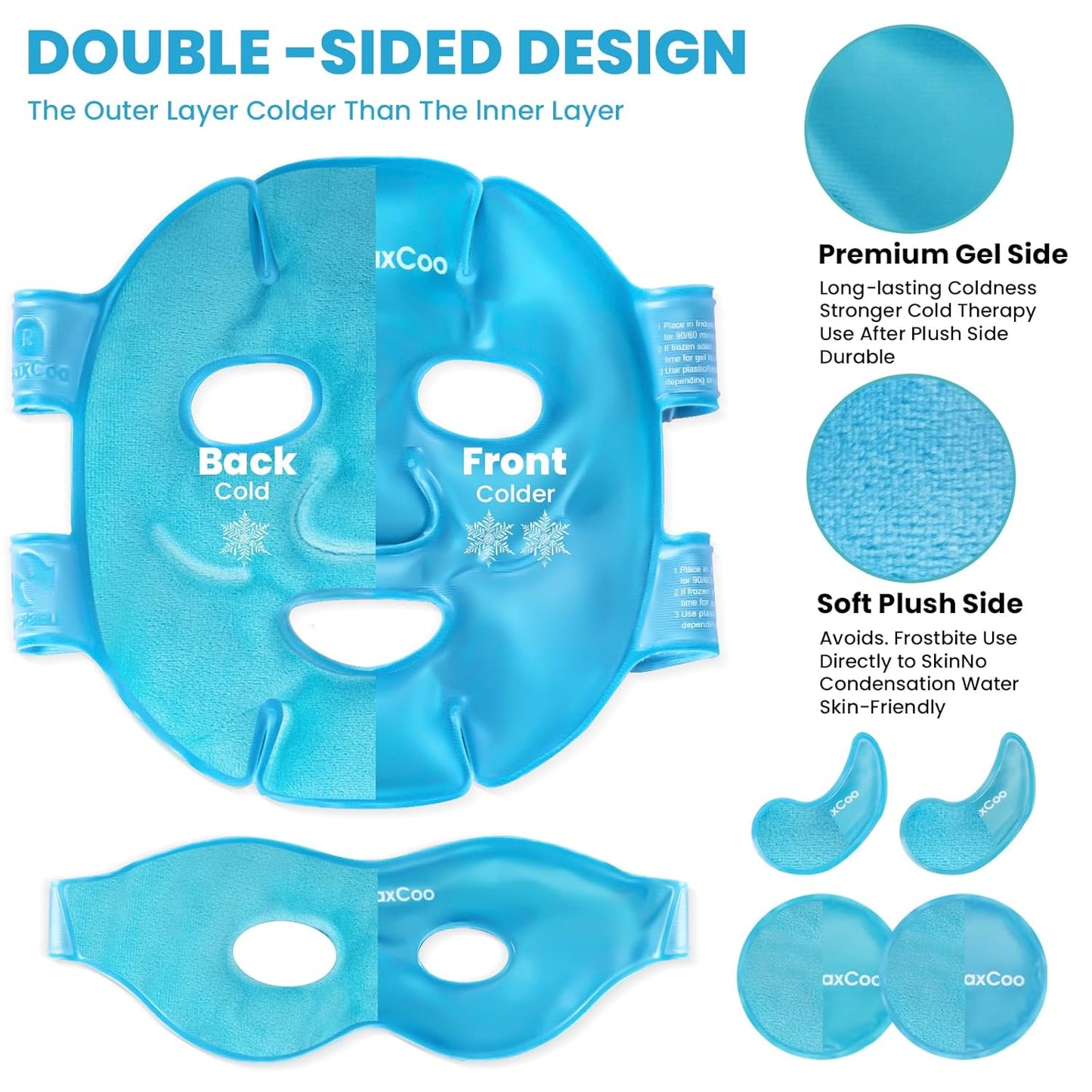 Ice Face Eye Mask for Dark Circles and Puffiness Cold Warm Compress, Gel Cold Cooling Face Mask Package for Women and Men, Migraines, Headache, Stress and Relaxation blue