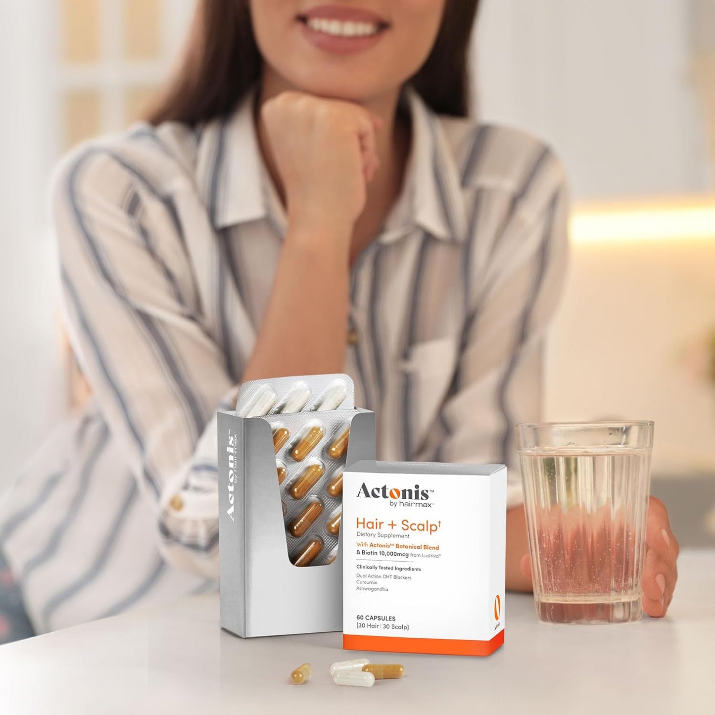 Women & Men Hair Growth Supplement, Hair + Scalp Dual Action Nutraceutical, Lustriva™ + Biotin, Men & Women Thinning Hair Supplement, Saw Palmetto, 1 Month Supply