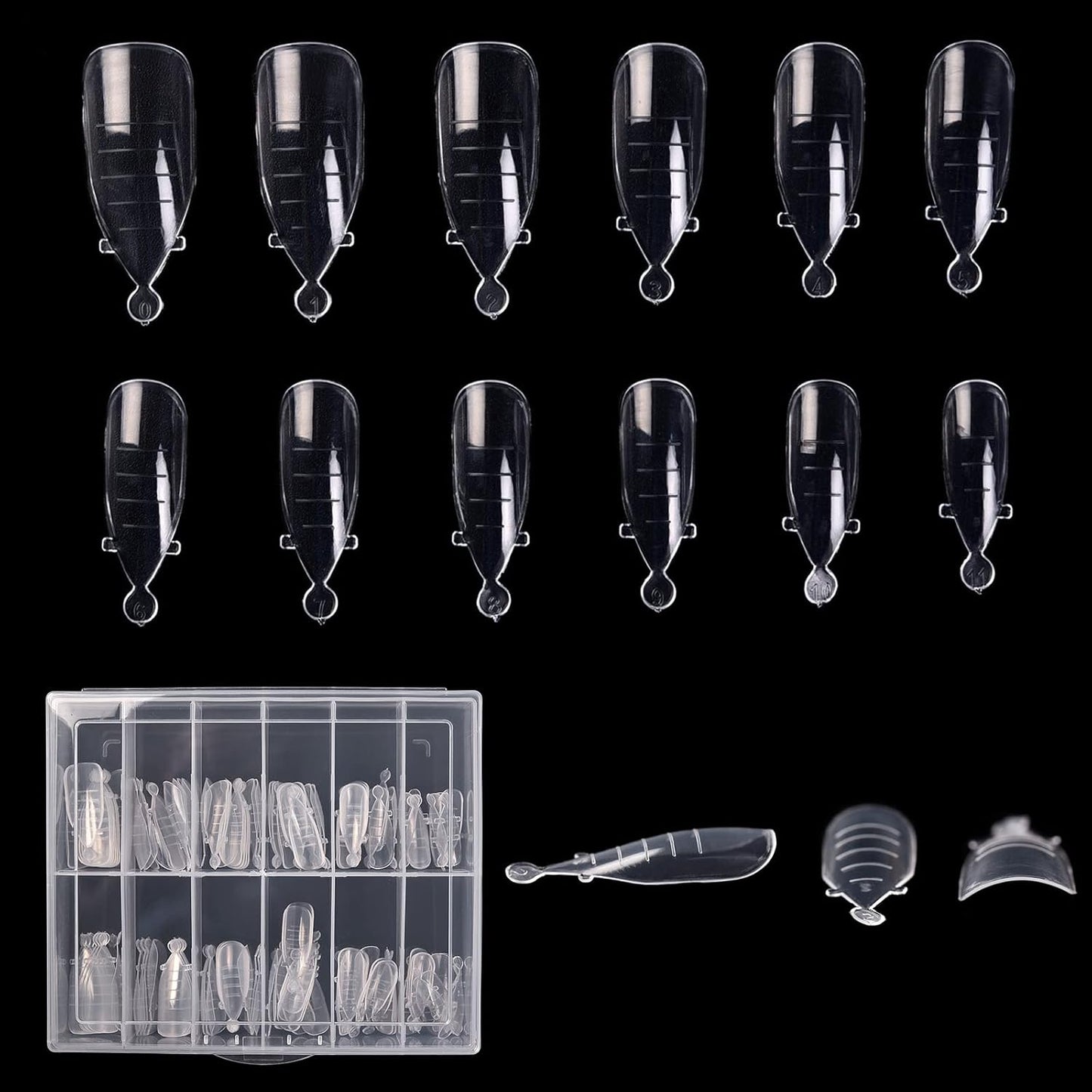 KADS 120PCS Clear Full Cover Dual Nail System Form UV Gel Acrylic Nail Art Mold Artificial Nail Tips with Scale for Extension (MODEL 9)