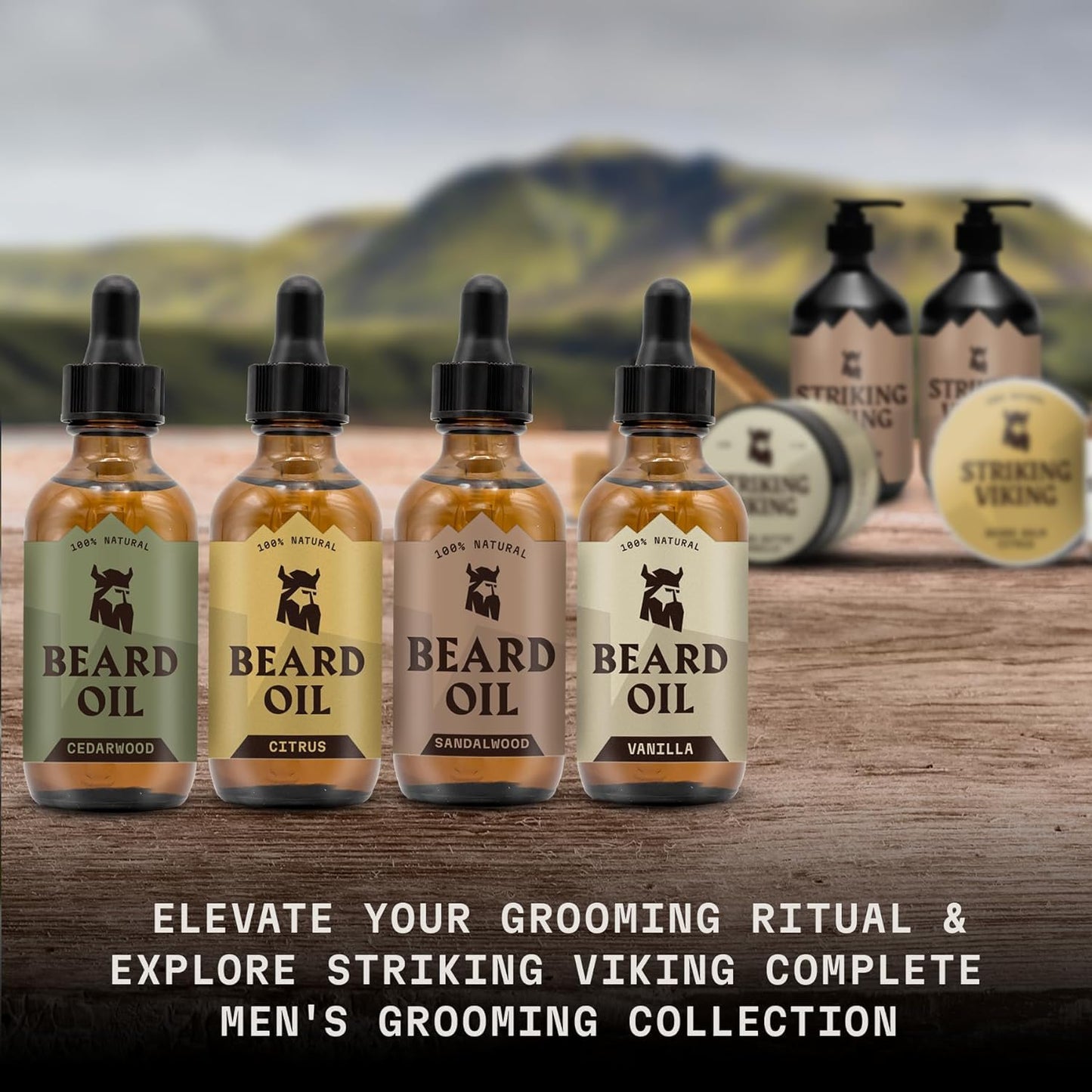 Striking Viking Beard Oil for Men - 0.66 Fl Oz, 4 Pack of Vanilla, Sandalwood, Cedarwood, Citrus - Naturally Derived Conditioner with Almond, Tea Tree, Argan & Jojoba Oil for Beard Growth & Softening