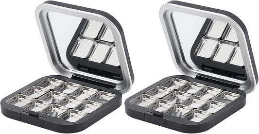 NICENEEDED 2 Pcs Empty Eyeshadow Palettes, 12 Grids Blush Pallet Makeup, DIY Lipstick Lip Balm Blusher Compact Containers Refillable Cosmetic Sample Storage Case Box with Mirror for Women