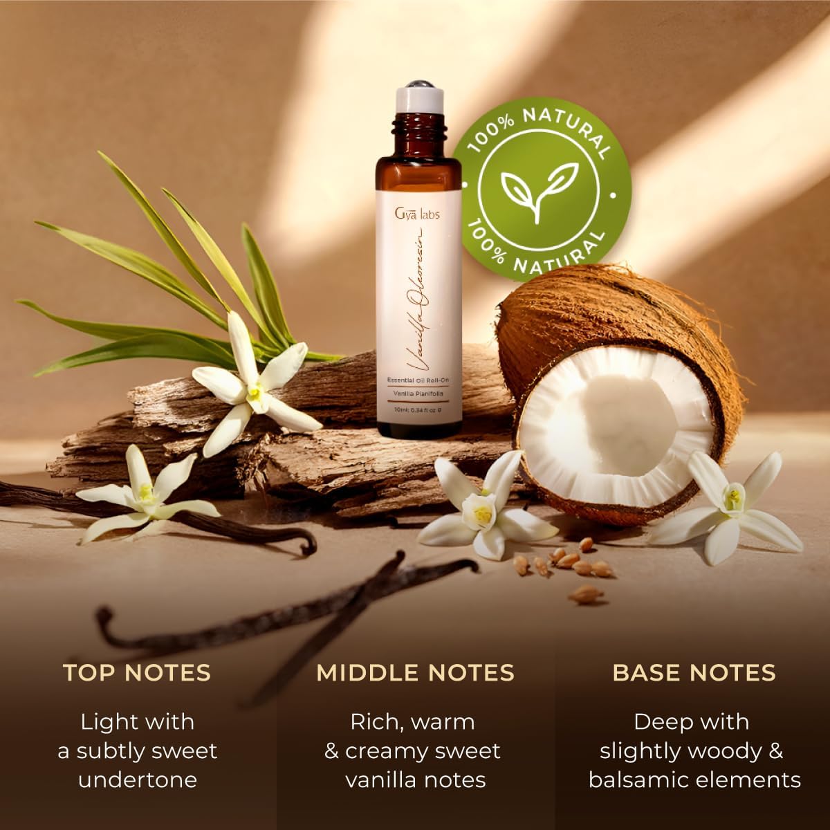 Gya Labs Vanilla Essential Oil Roll on for Skin - Self Care Roller Aromatherapy, Alcohol Free, Travel Size - 0.34 Fl Oz - 100% Pure Natural Vanilla Perfume Oil for Women