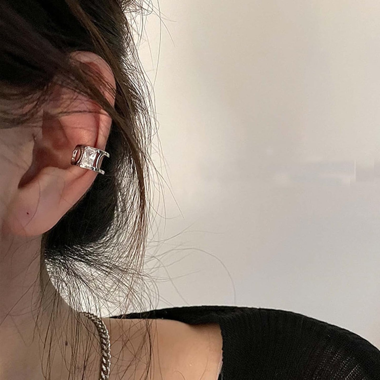 Vintage Crystal Ear Cuff Earrings Black Onyx Cuff Earrings Rhinestone Cartilage Earrings Silver Open Cuff Wrap Earrings Jewelry for Women