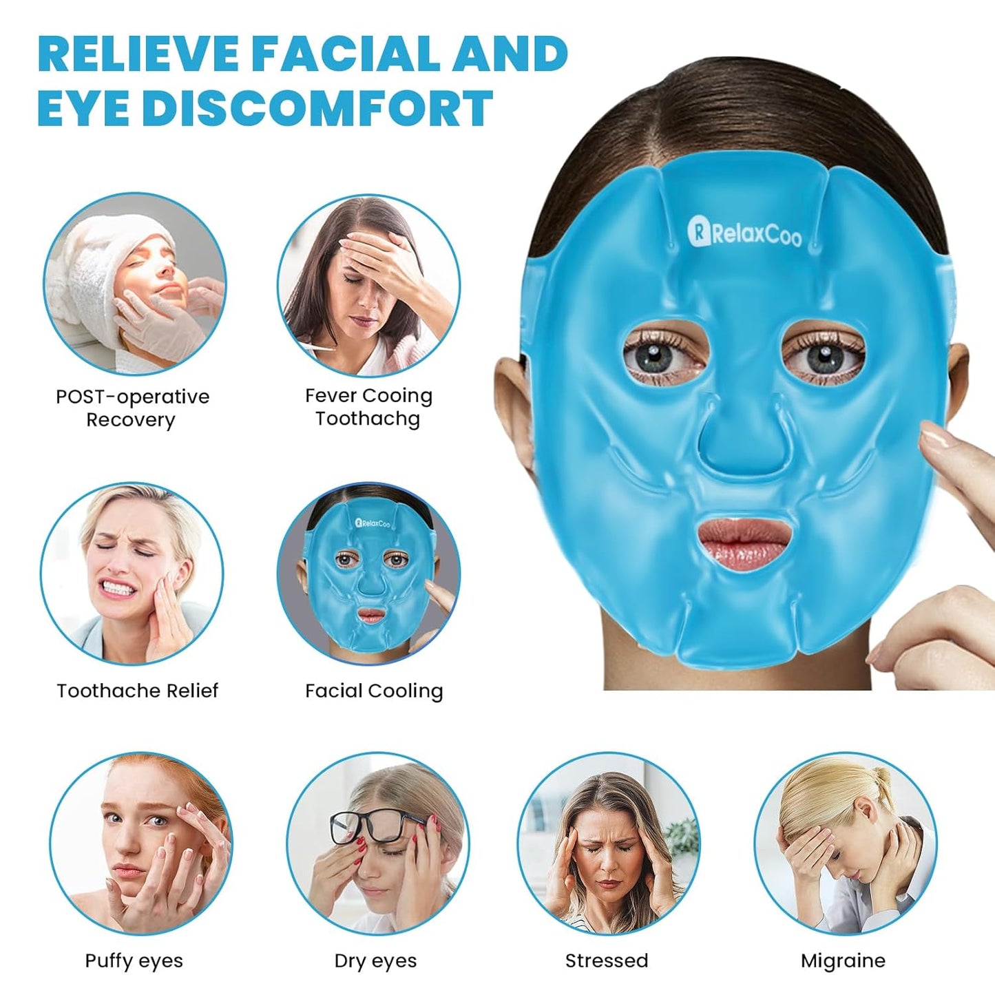 Cold Face Eye Mask Ice Pack Reduce Face Puff,Dark Circles,Gel Hot Cold Compress,Face SPA for Woman Sleeping, Pressure, Headaches, Skin Care， Blue