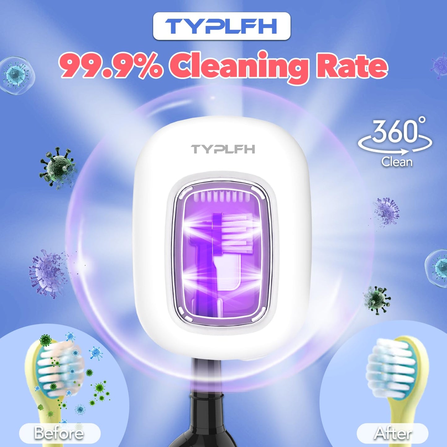 Toothbrush Sanitizer and Holder, TYPLFH Wall Mounted Toothbrush Covers Holders for Bathrooms, Rechargeable Toothbrush Travel Cleaner Case for Electric & Any Toothbrushes