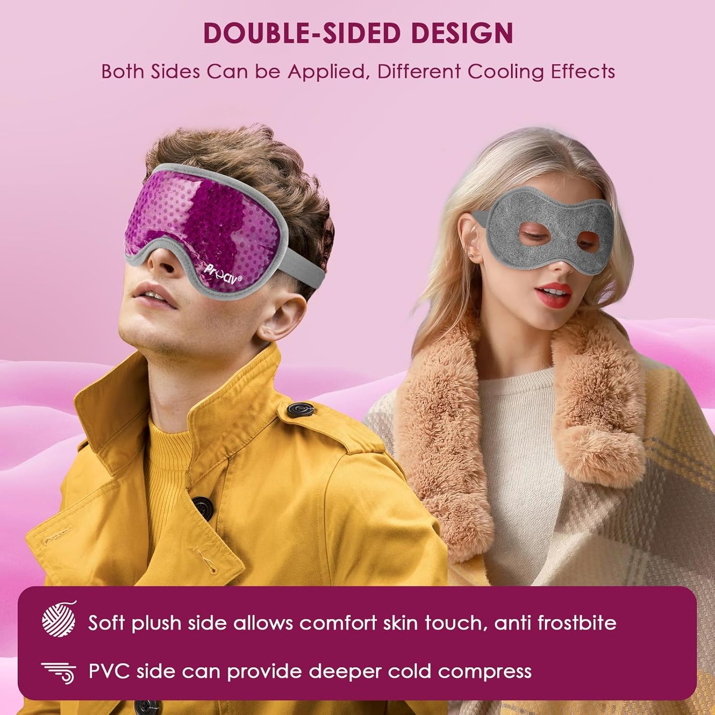 2PCS Cooling Eye Mask - Gel Eye Mask Reusable Gel Beads Hot Cold Compress with Velvet Plush Cold Eye Mask for Dark Circles Puffiness Dry Eye Headache for Men Women Sleeping Ice Eye Mask (Rose Red)