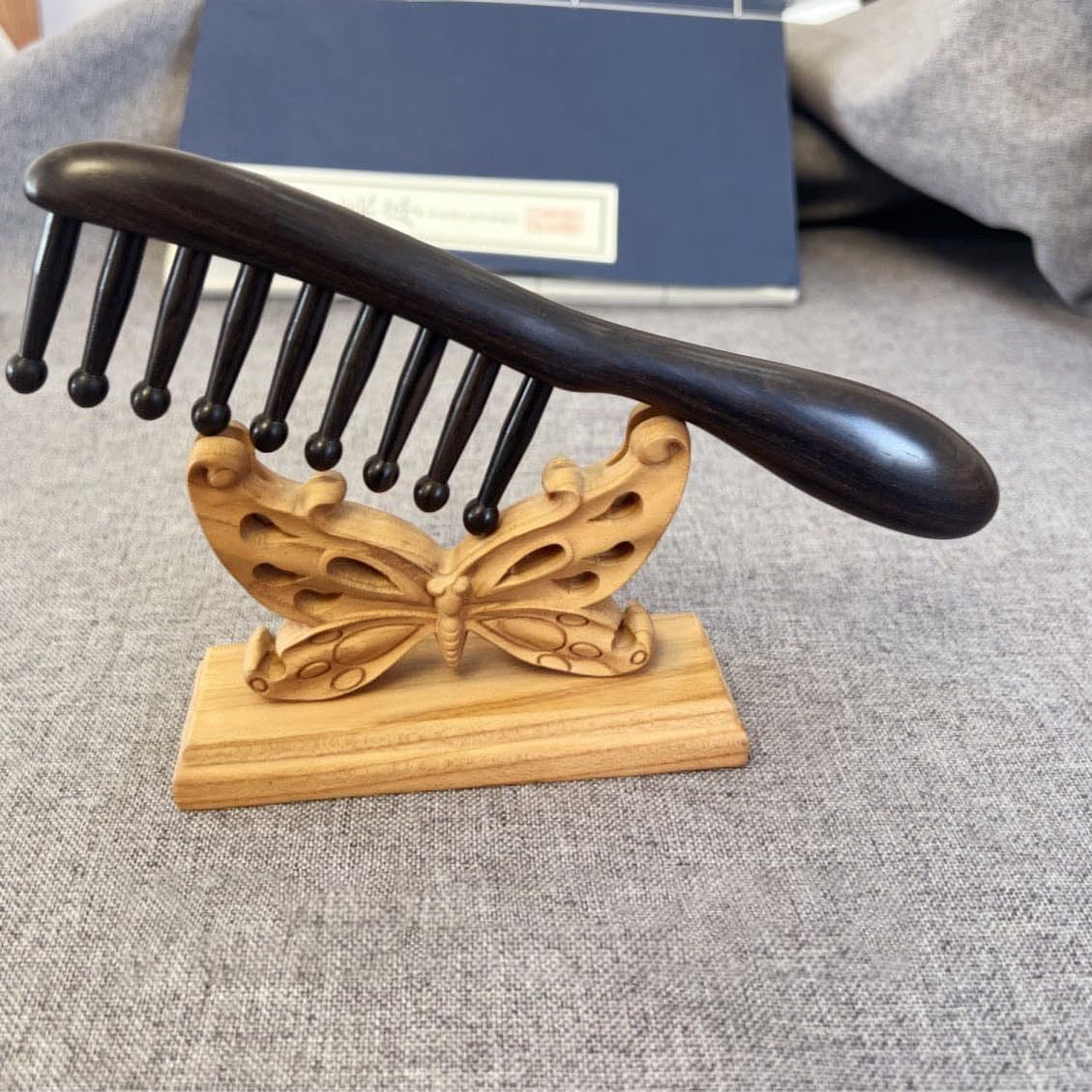 Nine Teeth Meridian Massage Comb - Scalp Massage Comb Gua Sha Ebony Wood Head Massager for Hair Growth, Hair Massage Wooden Gift for Women (Nine teeth, 7.9” x 1.8”)