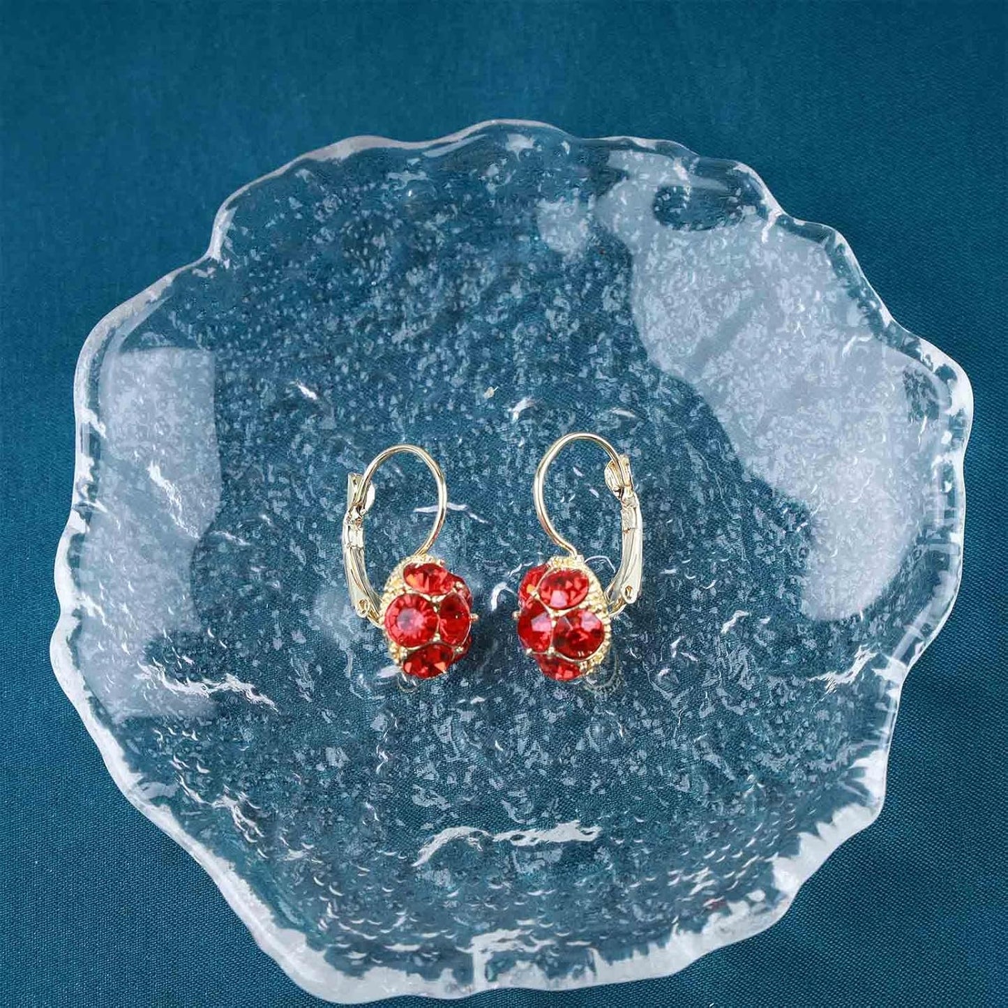 Vintage Ruby Dangle Earrings Red Crystal Ball Earrings Red Ruby Stud Earrings Gold Round Leverback Earring Jewelry for Women