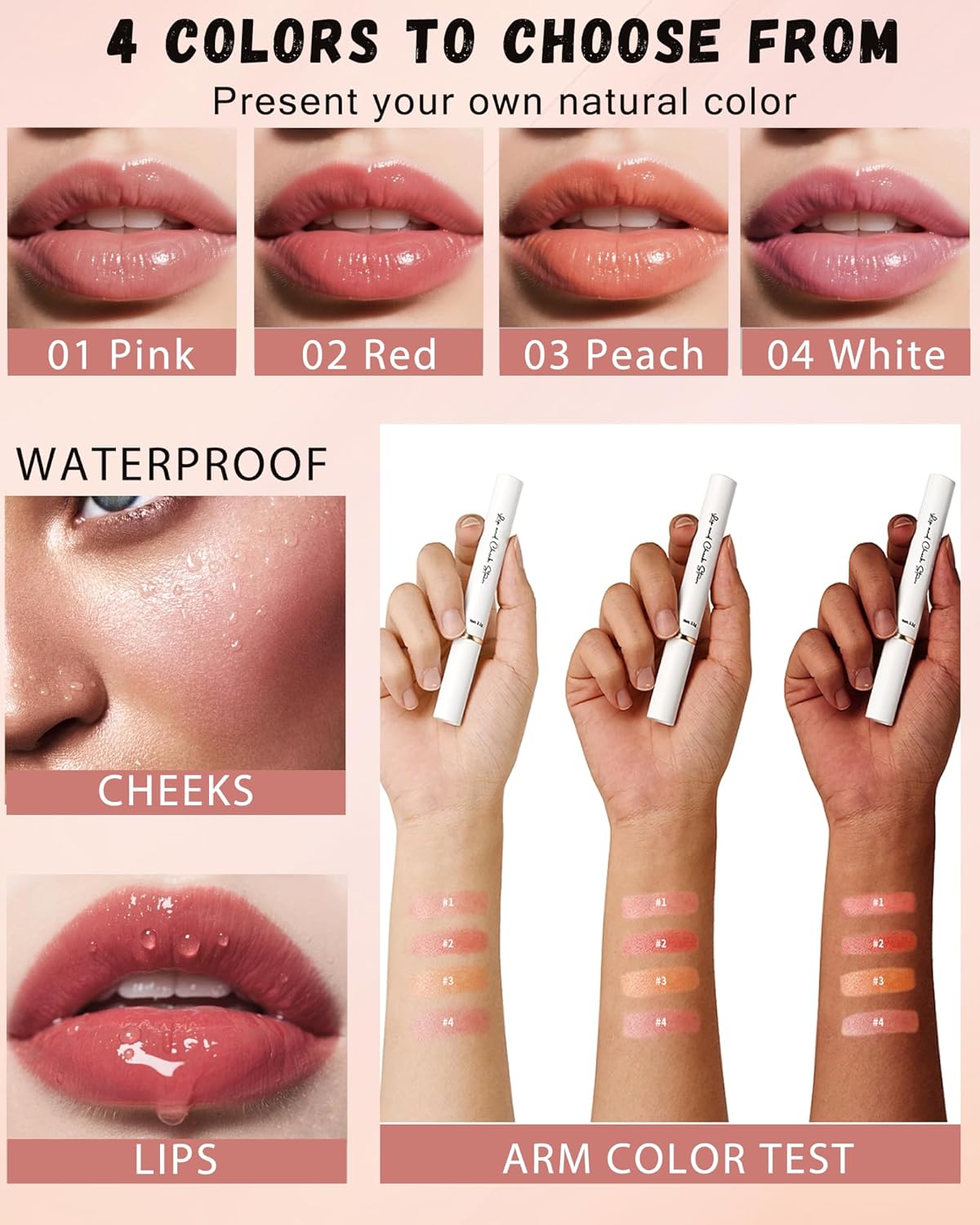 PH Color Changing Lipstick, Waterproof Temperature Color Change Lip Balm, Multi-Use Lip and Cheek Tinted Lip Gloss, Long-Lasting Hydrating Moisturizing Lip Tint,Festival Makeup Gift for Women-04 White