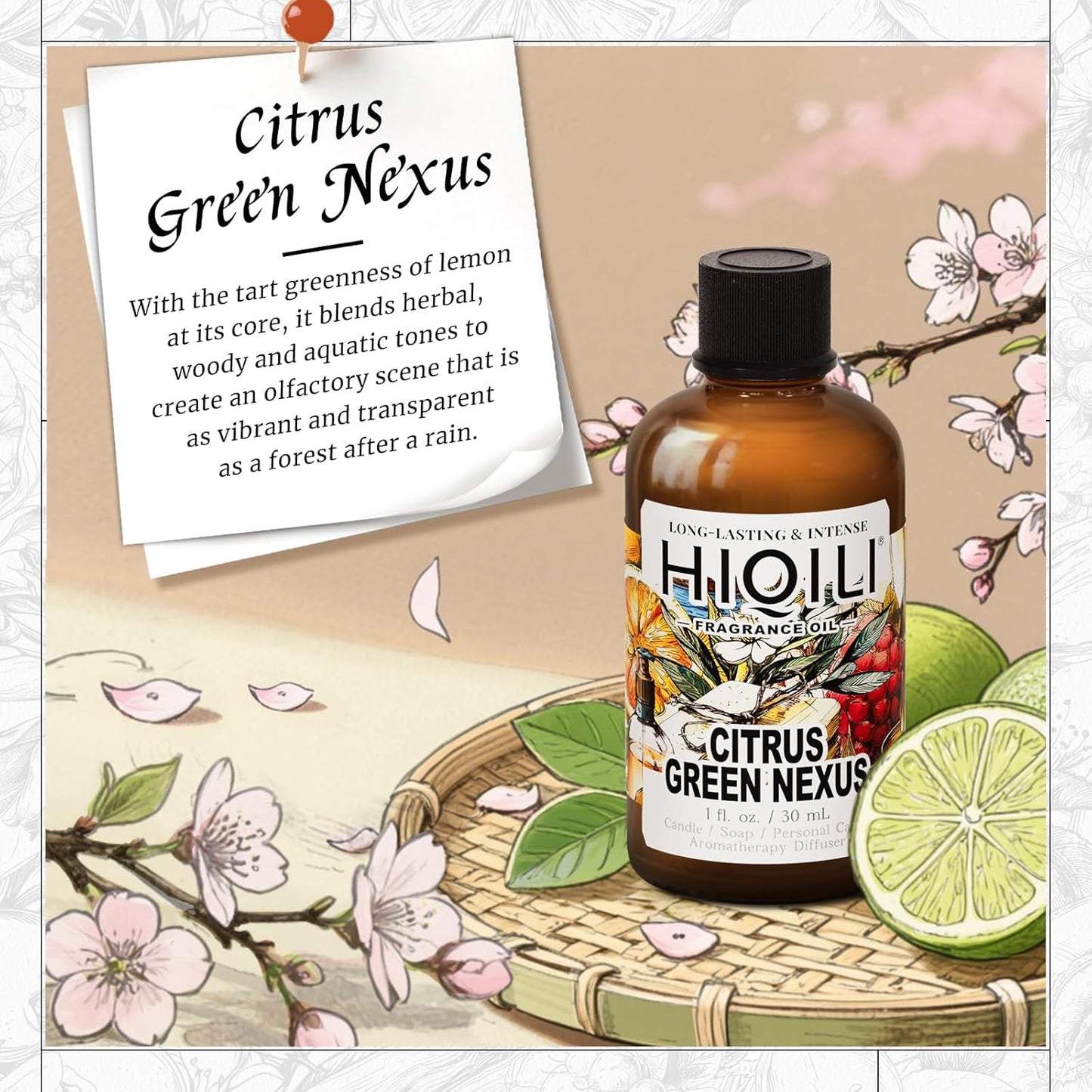 HIQILI Citrus Green Nexus Fragrance Oil for Scent Diffuser, Inspired by C&K One, Perfume & Soap Making Supplies, Great for Larger Room, New Car - 1 Fl Oz