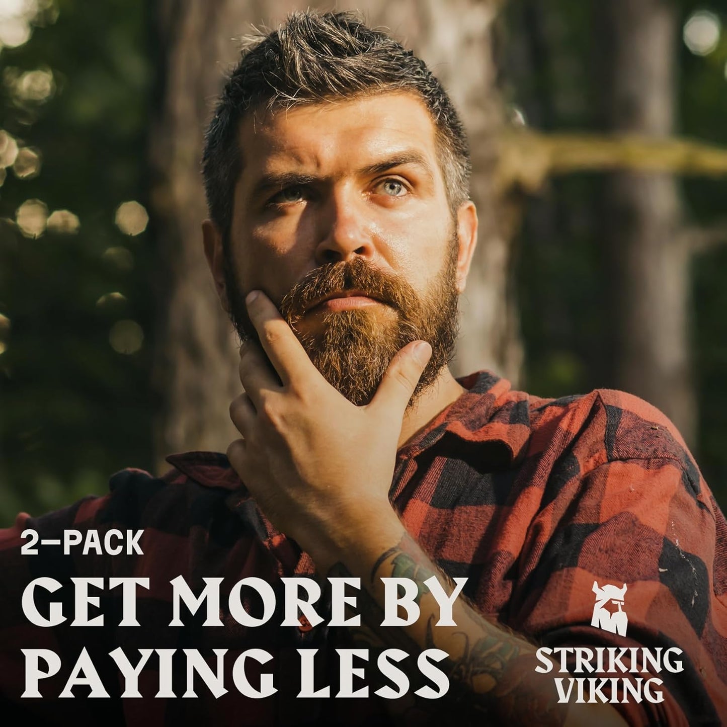 Striking Viking Beard Oil for Men - 2 Fl Oz, 2 Pack, Sandalwood Scent - Naturally Derived Conditioner with Almond, Tea Tree, Argan & Jojoba Oil for Beard Growth, Softening & Moisturizing