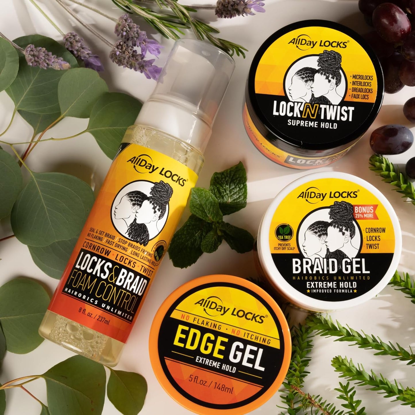 AllDay Locks Braid Gel (Bucket) | Extreme Hold, High Shine | Frizz & Flake-Free Edge Control | Tea Tree, Lavender, Peppermint Oil | Slick & Style Braids, Locks, Twists, Cornrows | 64 oz