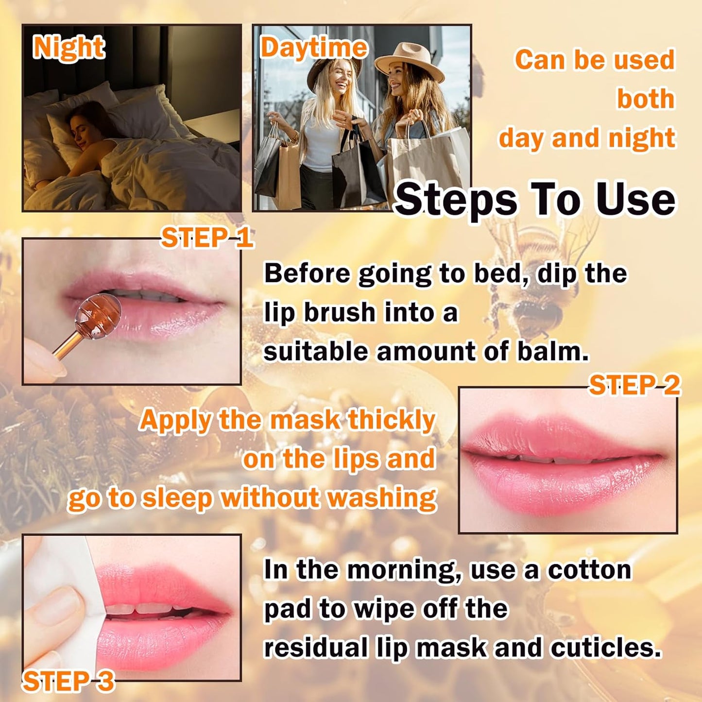 2PCS Bee Lip Balm Honey Pot,Hydrating Lip Moisturizer Cute Honey Pot Lip Balm Lip Scrubs Exfoliator with Wand,Moisturizing Exfoliating Overnight Propolis Lip Sleeping Mask for Men & Women