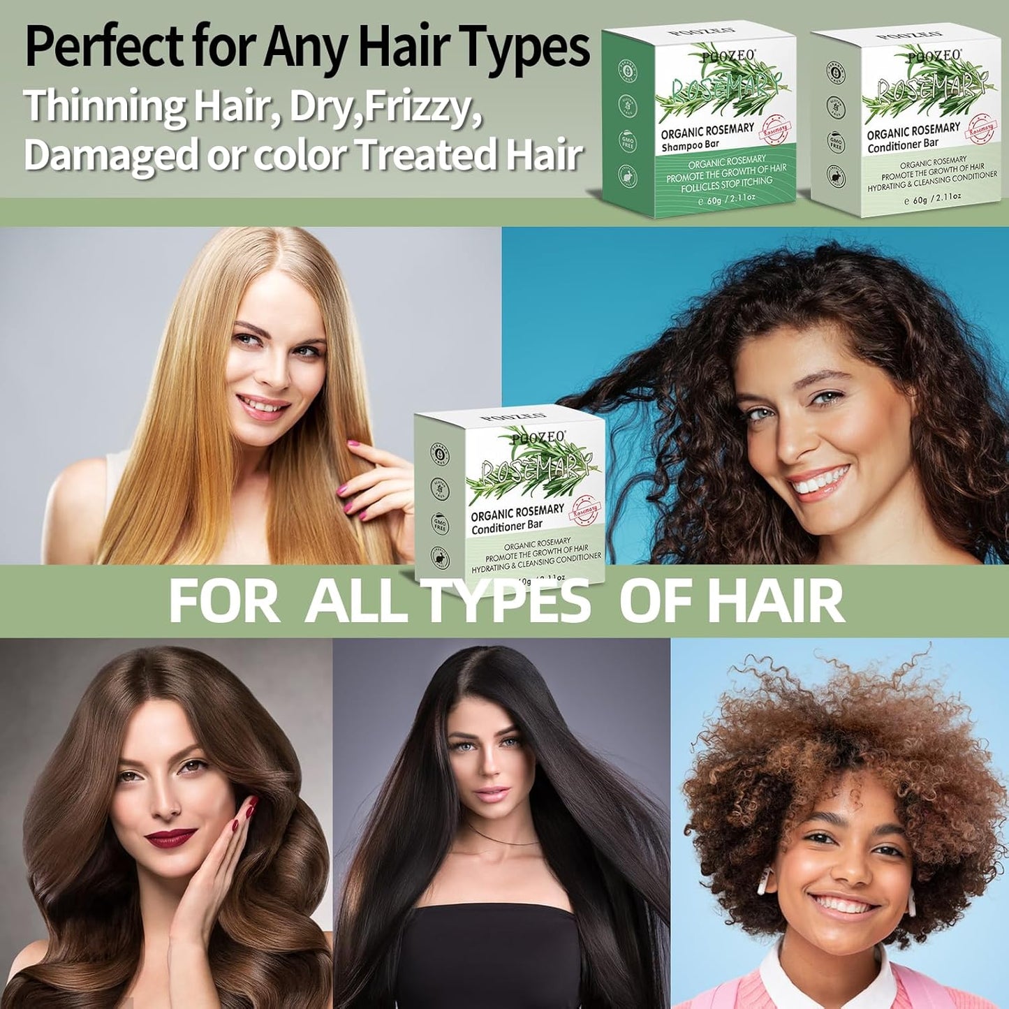 2 Pack Rosemary Shampoo Conditoner Bar Set,Thinning Hair-Volume Shampoo & Conditioner Bar for Men and Women,Hair Thickening & Regrowth Treatment,Hair Growth Soap for Anti-Hair Loss