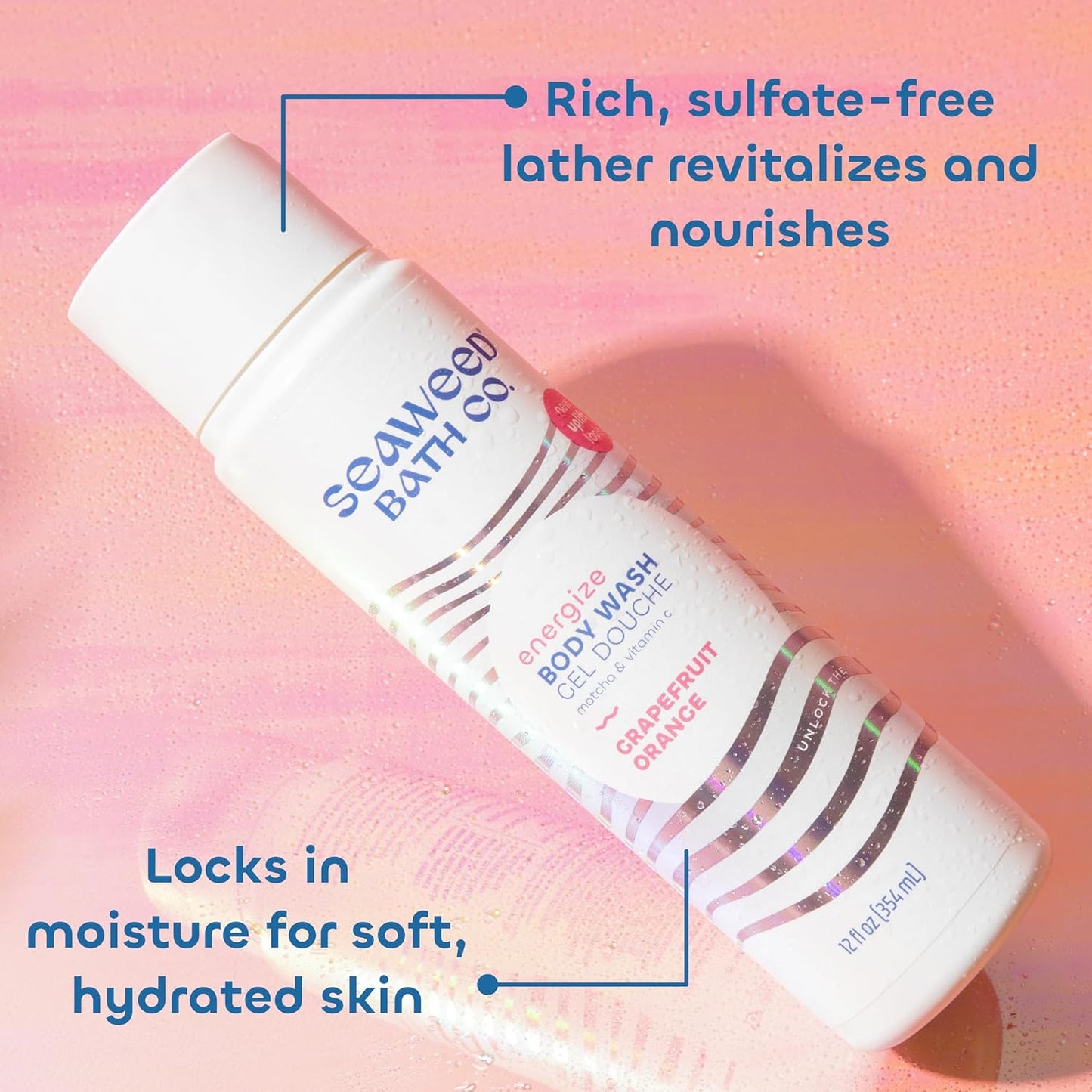 Seaweed Bath Co. Energize Body Wash - Grapefruit Orange | Foaming Shower Gel Cleanser with Natural Ingredients | Vegan, Paraben and Sulfate Free | For Women and Men | 12 oz (Pack of 2)