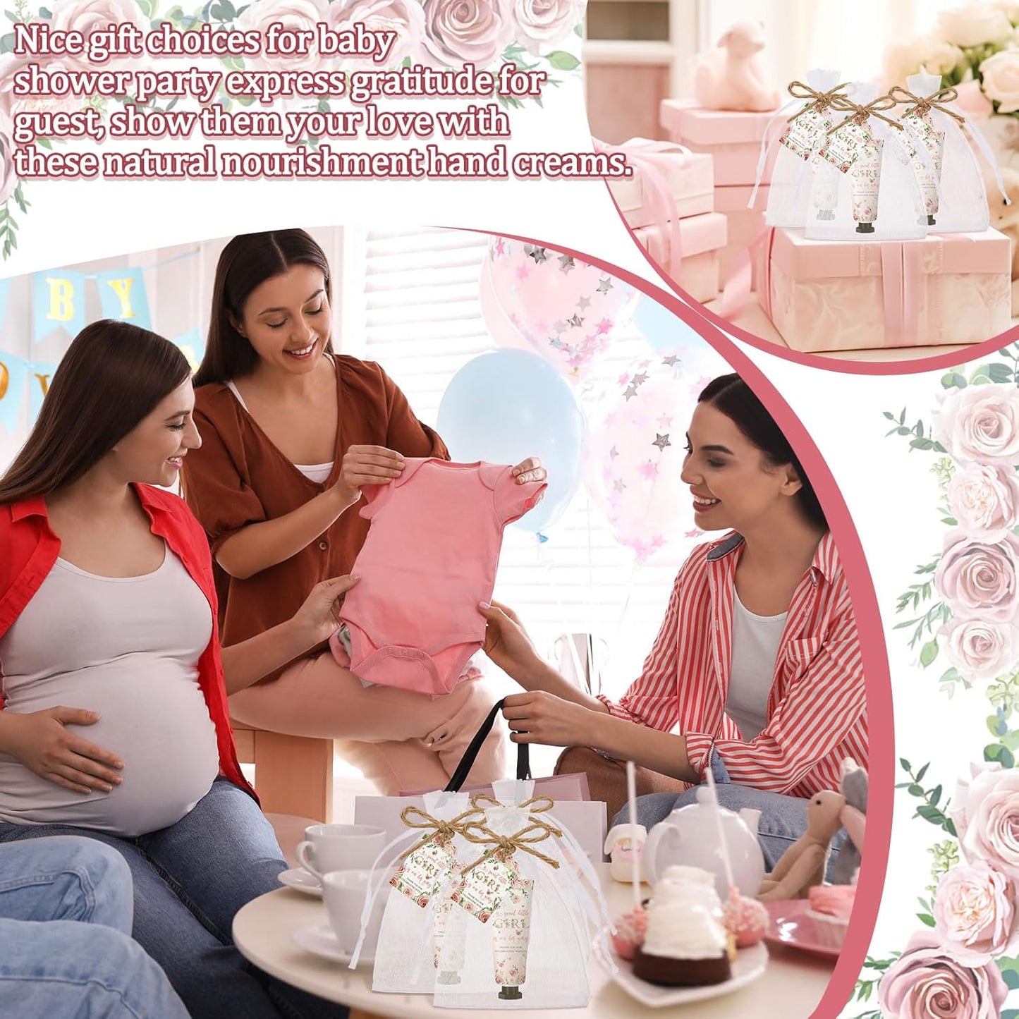 48 Sets Baby Shower Hand Cream Party Favors for Guests Gift Bulk Travel Size Hand Lotion Set for Baby Shower Wedding Christmas(Girl)