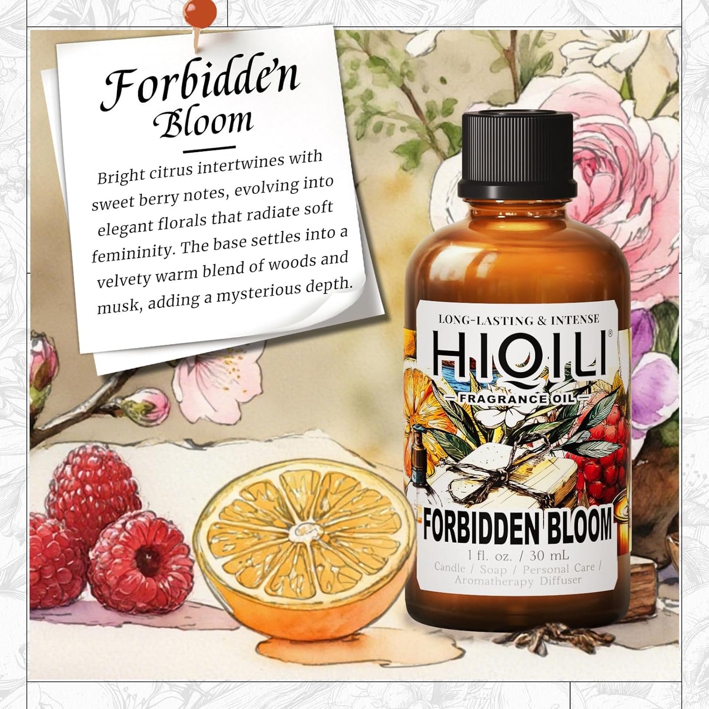 HIQILI Forbidden Bloom Fragrance Oil for Soap & Candle Making, Inspired by Cl.Klein Forb-EU phoria, Home Reed Diffuser, Long Lasting Scents, Add to Wool Dryer Balls - 1 Fl Oz
