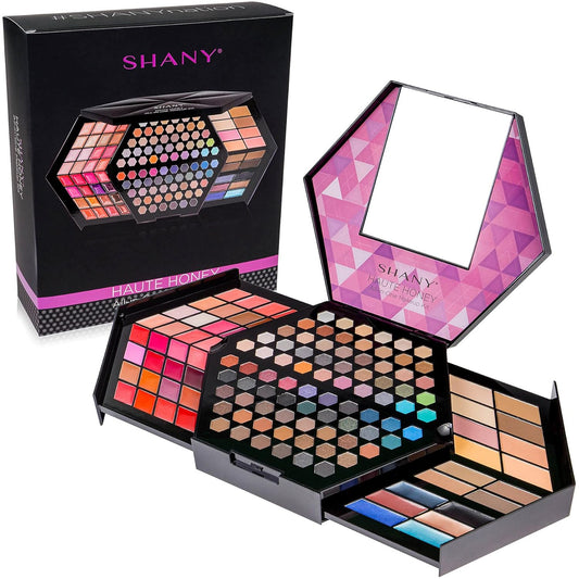 SHANY Haute Honey Makeup Set - All-in-One Makeup Kit with 80 Eyeshadows, 32 Lip Colors, 6 Gel Eyeliners, 4 Face Powders, 4 Blushes, and 4 Eyebrow Powders