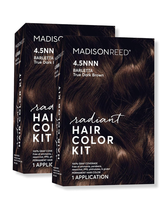 Madison Reed Radiant Hair Color Kit | 4.5NNN Darkest Brown with Warm Tones (Barletta Brown) 100% Maximum Gray Hair Coverage | Permanent Hair Dye for Resistant Grays | PPD-Free & Ammonia-Free |2 Pack
