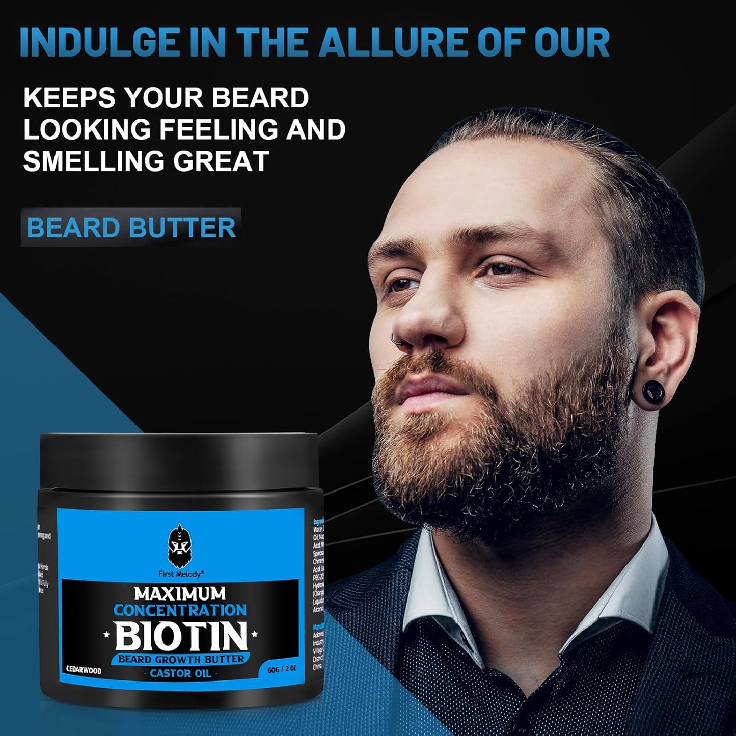 Beard Butter,Maximum Concentration Biotin,with Castor Oil and Argan & Jojoba Oils, Promotes Beard Growth, Styles, Strengthens & Softens Beards ,Unruly Beards While Relieving Itch,2 Ounce*2(2 Pack)