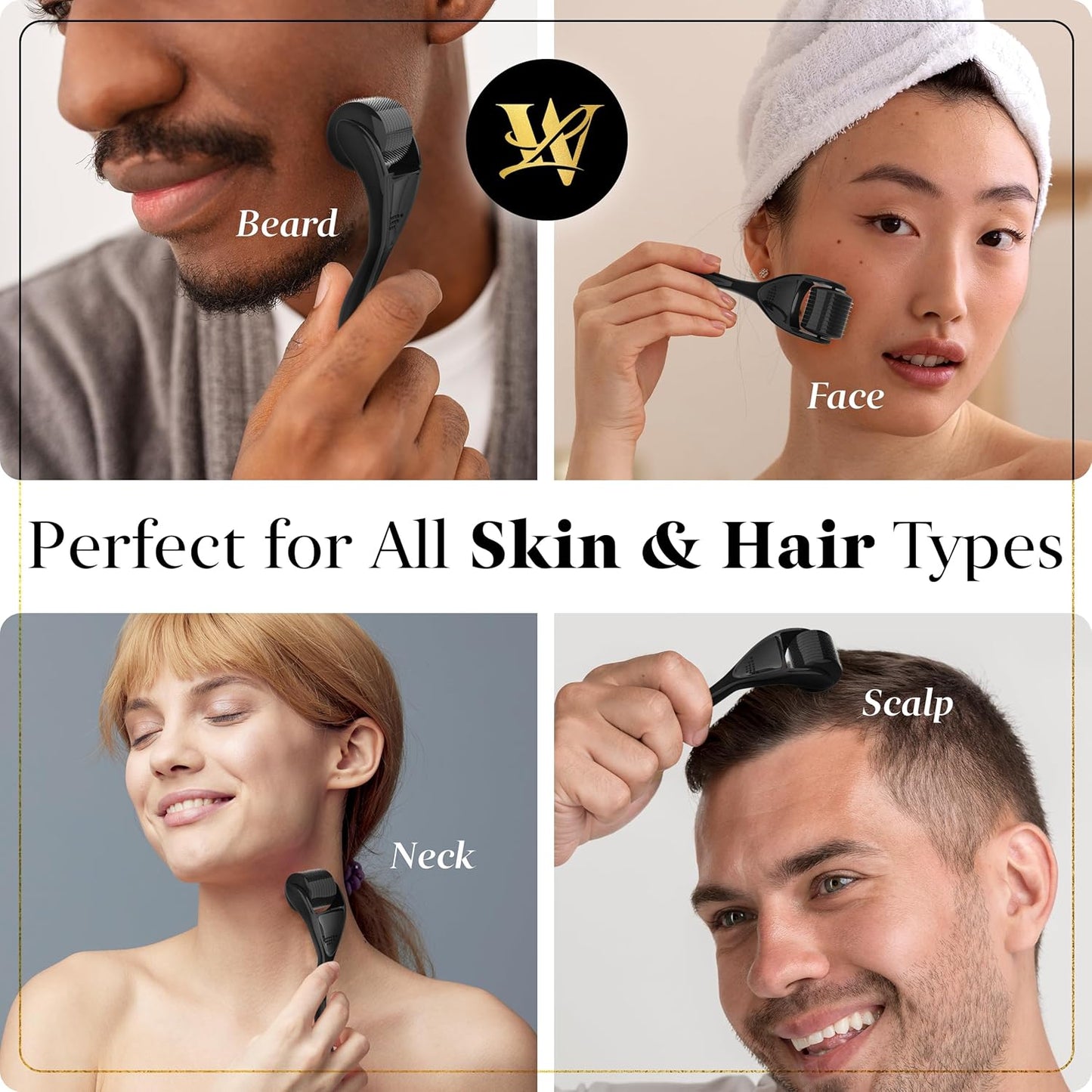 Derma Roller for Skin, Hair & Beard – Women and Men Titanium Microneedling Roller for Face & Scalp, Safe & Easy to Use - Glossy Black