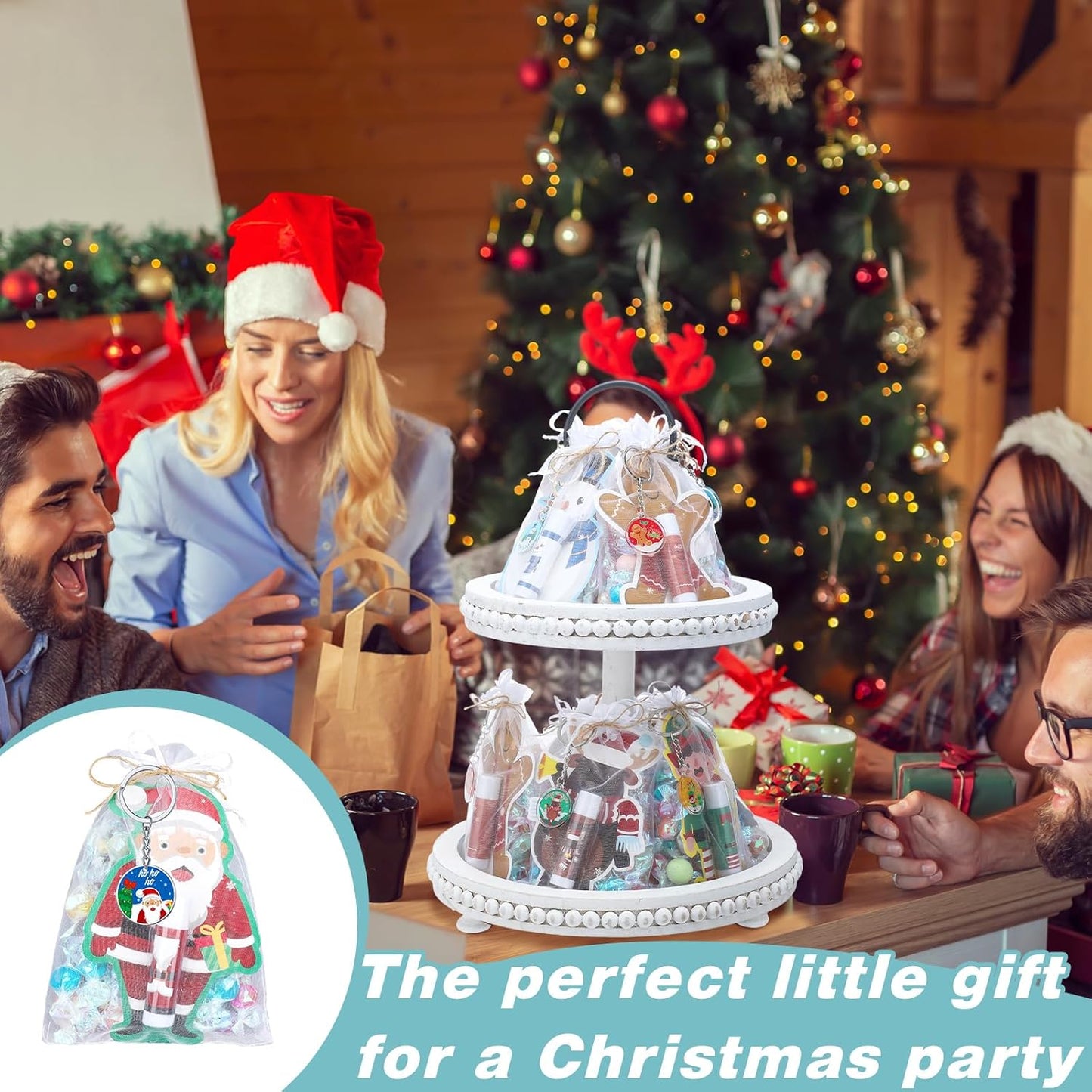 Henoyso 150 Pcs Christmas Favors 5 Styles Lip Balm Bulk Moisturizing Lip Balms Acrylic Keychains with Organza Bags for Xmas Holiday Treat Gifts Women Christmas Stocking Stuffers Party Supplies