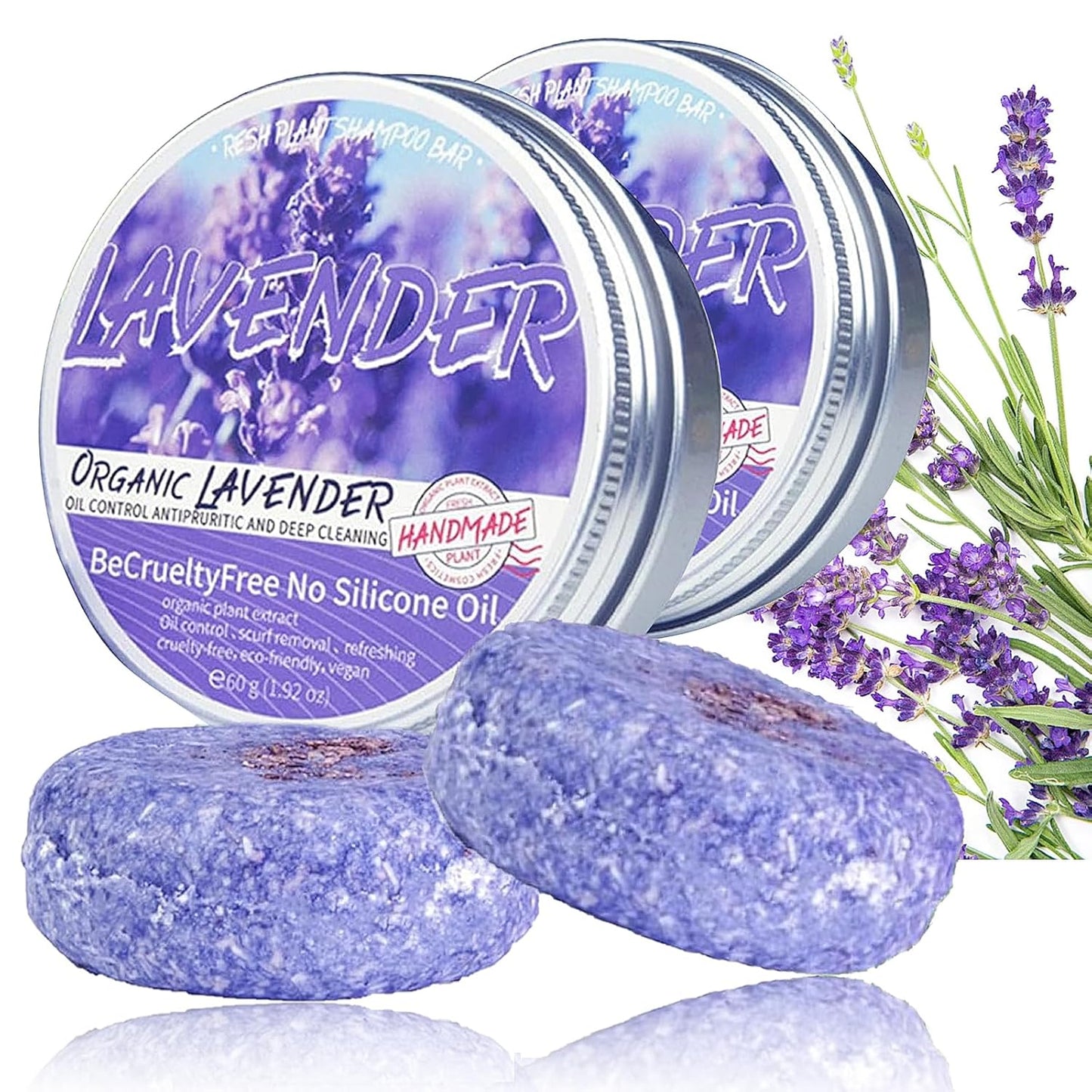 2PCS Shampoo Bar for Gray Hair, Lavender Shampoo Bar for Gray Hair, Natural Organics Shampoo and Conditioner Barfor Thinning Hair for Men & Women (Lavender)