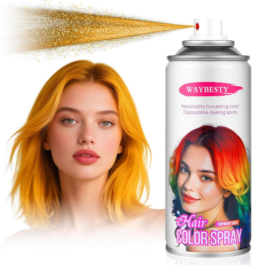 Temporary Hair Color Spray For Women Kids Men, Washable Temporary Hair Dye Spray One Day Hair Color Wax Non-Sticky For Cosplay Party DIY, Christmas Party, Halloween Crazy Hair Day (Gold, 4.06 oz)